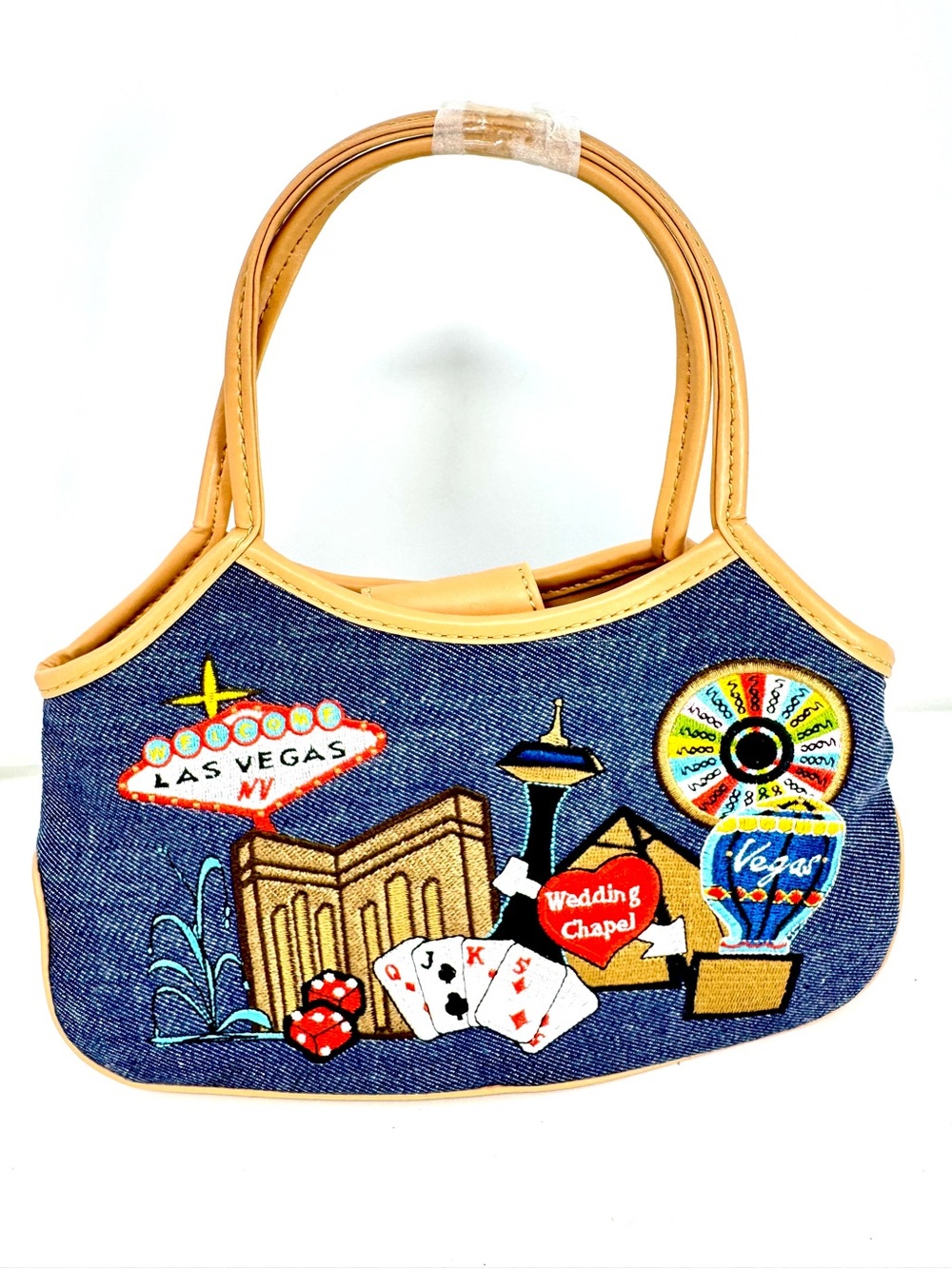 Las Vegas Denim Tote Bag with Tan Trim
